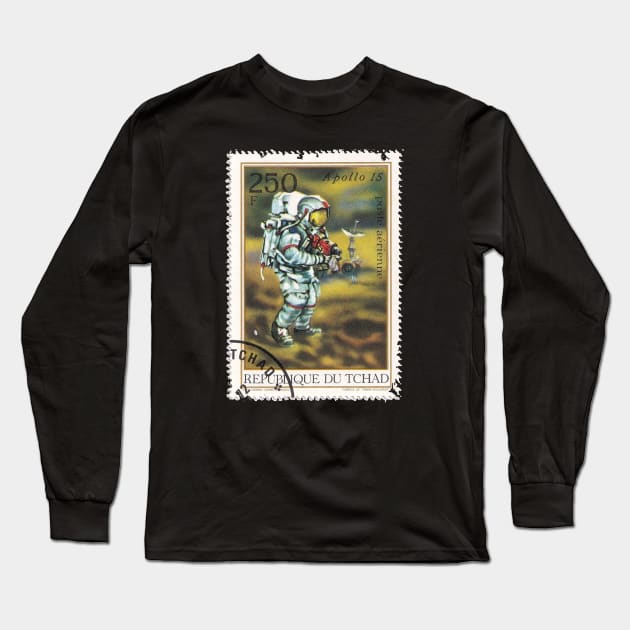 Apollo 15 Spaceman Astronaut Vintage Postal Stamp Art Long Sleeve T-Shirt by JMCdesign